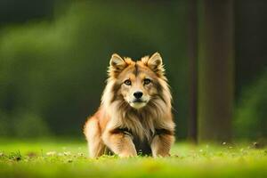 en hund gående i de gräs. ai-genererad foto