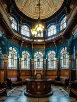 interiör av ett engelsk synagoga i de stil av prinsar väg synagoga i liverpool generativ ai foto