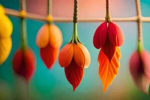 färgrik löv hängande från en sträng. ai-genererad foto