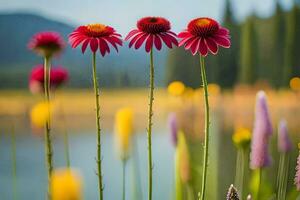 blommor i de berg. ai-genererad foto