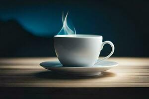 en kopp av kaffe på en tabell. ai-genererad foto