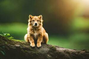 Foto tapet hund, de skog, de Sol, de hund, de skog, de hund,. ai-genererad