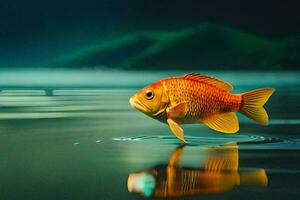 guldfisk, de vatten, reflexion, fisk, de vatten, reflexion, de vatten, h. ai-genererad foto