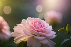 rosa blommor i de solljus med bokeh. ai-genererad foto