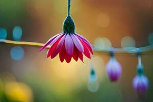 en rosa blomma hänger från en sträng. ai-genererad foto