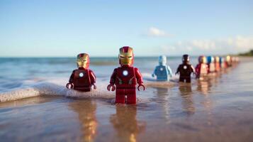LEGO hjältar teaming upp till spara de värld ai generativ foto