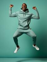 ung afrikansk man klädd i sportkläder klart aktiva och full av energi ai generativ foto