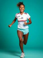 ung afrikansk kvinna klädd i sportkläder klart aktiva och full av energi ai generativ foto