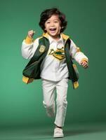 ung asiatisk unge klädd i sportkläder klart aktiva och full av energi ai generativ foto