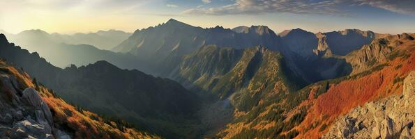 panorama berg höst landskap. ai genererad foto