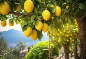 citroner växande i en solig trädgård på amalfi kust i Italien. ai genererad foto