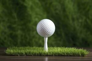 vit golf boll på trä- tee med gräs. generativ ai foto
