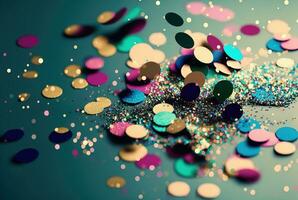 konfetti och glitter fest bakgrund. generativ ai foto