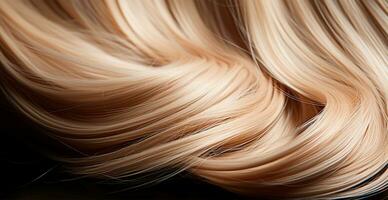 blond hår närbild som bakgrund. kvinnors lång naturlig blond hår. styling vågig skinande lockar - ai genererad bild foto