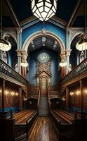 interiör av ett engelsk synagoga i de stil av prinsar väg synagoga i liverpool generativ ai foto