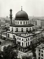 exteriör se av en tysk synagoga i de stil av fasanenstrasse synagoga, berlin generativ ai foto