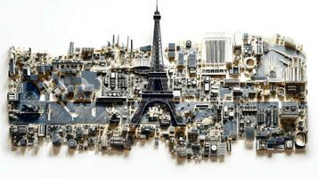 paris miniatyr- på moderkort ai genererad foto