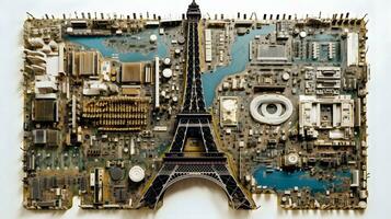 paris miniatyr- på moderkort ai genererad foto