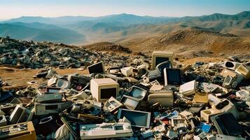ai-genererad gigantisk berg av e-avfall foto