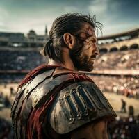 viking gladiator i postapokalyptisk roman arena. generativ ai. foto