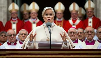 historisk ögonblick kvinna påve vald på vatican balkong. generativ ai. foto