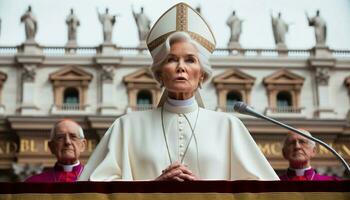historisk ögonblick kvinna påve vald på vatican balkong. generativ ai. foto