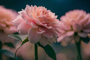 rosa blommor i de mörk. ai-genererad foto