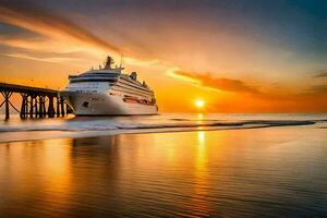 en kryssning fartyg på solnedgång. ai-genererad foto