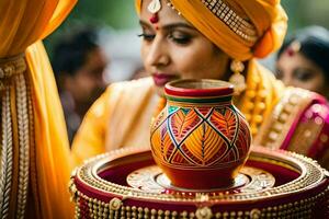 indisk bröllop ceremoni i delhi. ai-genererad foto