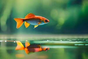 en guldfisk är simning i de vatten. ai-genererad foto