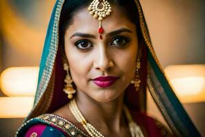 indisk brud i traditionell klädsel. ai-genererad foto