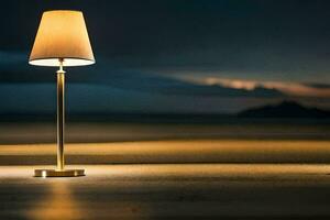 en lampa på de strand på natt. ai-genererad foto