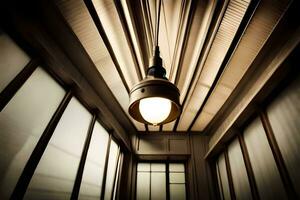 en ljus hängande från en tak i en rum. ai-genererad foto