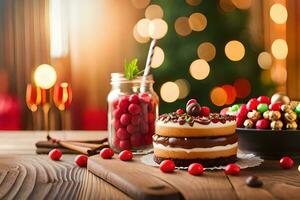 jul kaka och godis på en tabell. ai-genererad foto