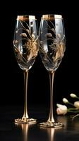 elegant champagne glasögon mot en svart bakgrund med guld accenter foto