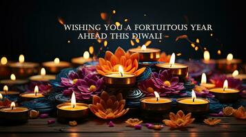 önskar du en tillfällig år ett huvud detta diwali. hälsning indisk helgdag kort. foto