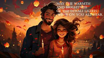 Maj de värme och ljusstyrka av de diwali lampor glans på du Allt år. hälsning indisk helgdag kort. foto