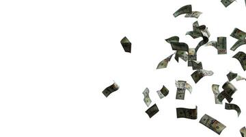 pengar regn, dollar sedlar flyga. isolerat på vit bakgrund foto