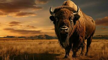 gräs prärie bison majestätisk ai genererad foto