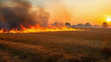 natur prärie brand kontrollerade ai genererad foto