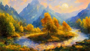 flod och berg i vår tid konstnärlig målning tapet impressionism foto