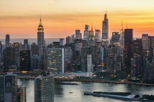 antenn se av nyc horisont på solnedgång, ny york USA foto