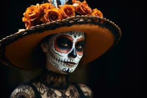 mexikansk Catrina, traditionell skelett för dag av de död- eller halloween i mexico foto