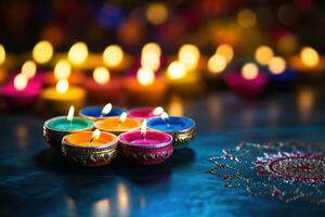 Lycklig diwali. lera diya lampor under diwali firande, hindu festival av lampor firande. generativ ai foto