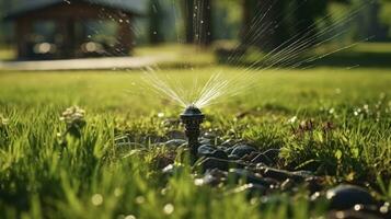 automatiserad sprinklers i parkera underhåll. generativ ai foto