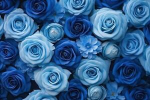 blommor vägg bakgrund. färsk blomning blommor textur i blå färger. generativ ai foto