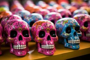 färgrik traditionell mexikansk keramisk skallar. generativ ai foto