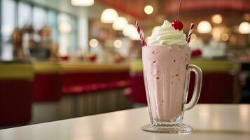 körsbär milkshake i en klassisk amerikan diner. mat fotografi begrepp. generativ ai foto