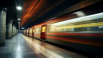 en tyst tunnelbana station, tömma utan passagerare generativ ai foto