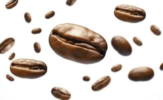 kaffe böna flygande på vit bakgrund, 3d illustration. generativ ai foto